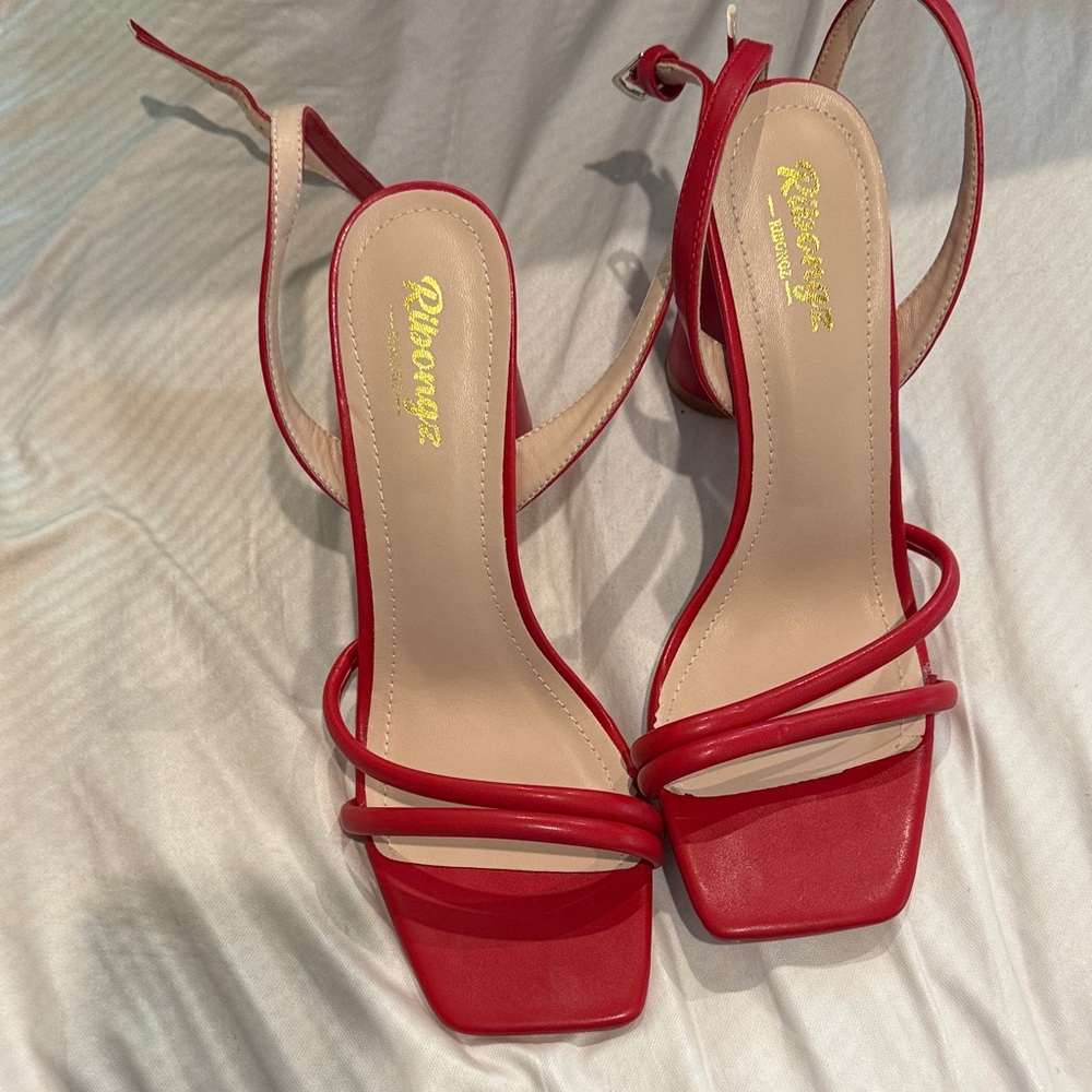 Red Strappy Slingback Heels - Women's